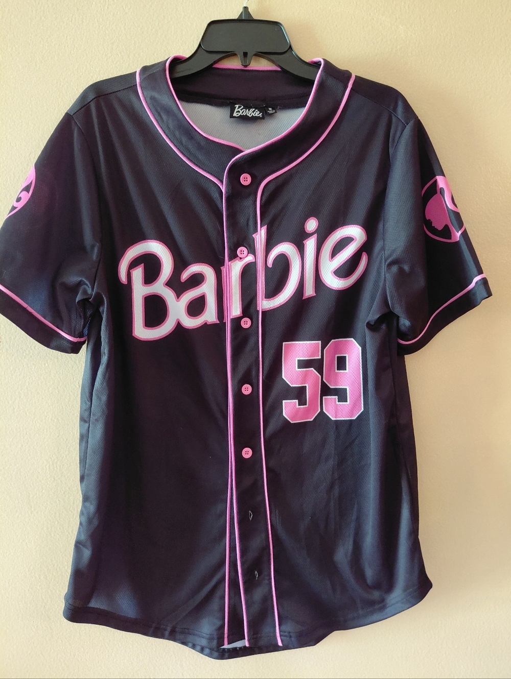 Barbie Black and Pink Baseball Jersey with Number 59 Size Medium to Large NWOT